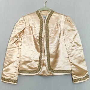 VTG OPUS I by Diana Satin Jacket Gold Embroidered Bolero Blazer One Size